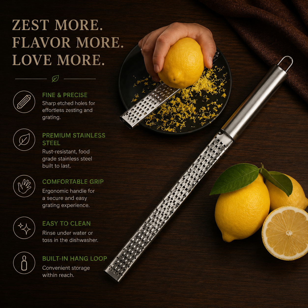 ZestMaster Stainless Steel Handheld Cheese Grater and Zester