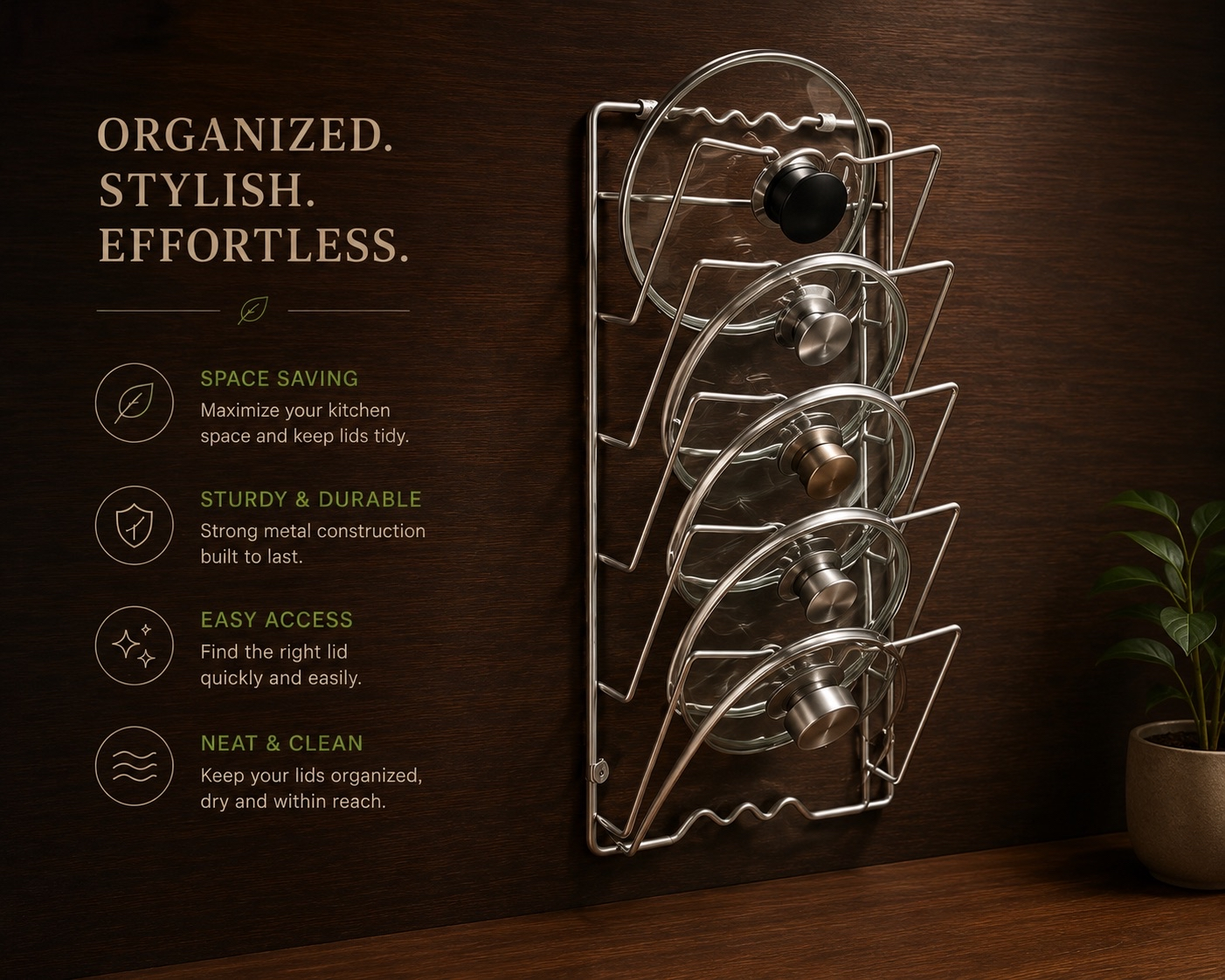 SpaceSaver 5-Tier Wall Mounted Pot Lid Organizer Rack