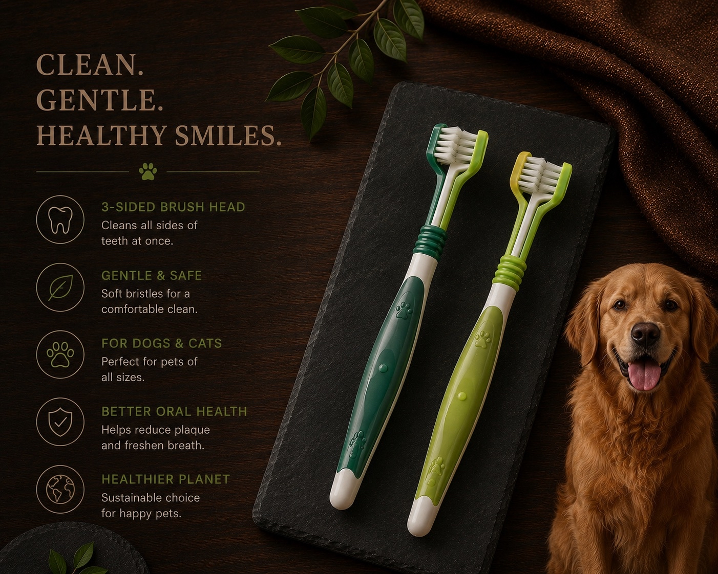 FreshPaws 3-Sided Pet Toothbrush for Dogs and Cats
