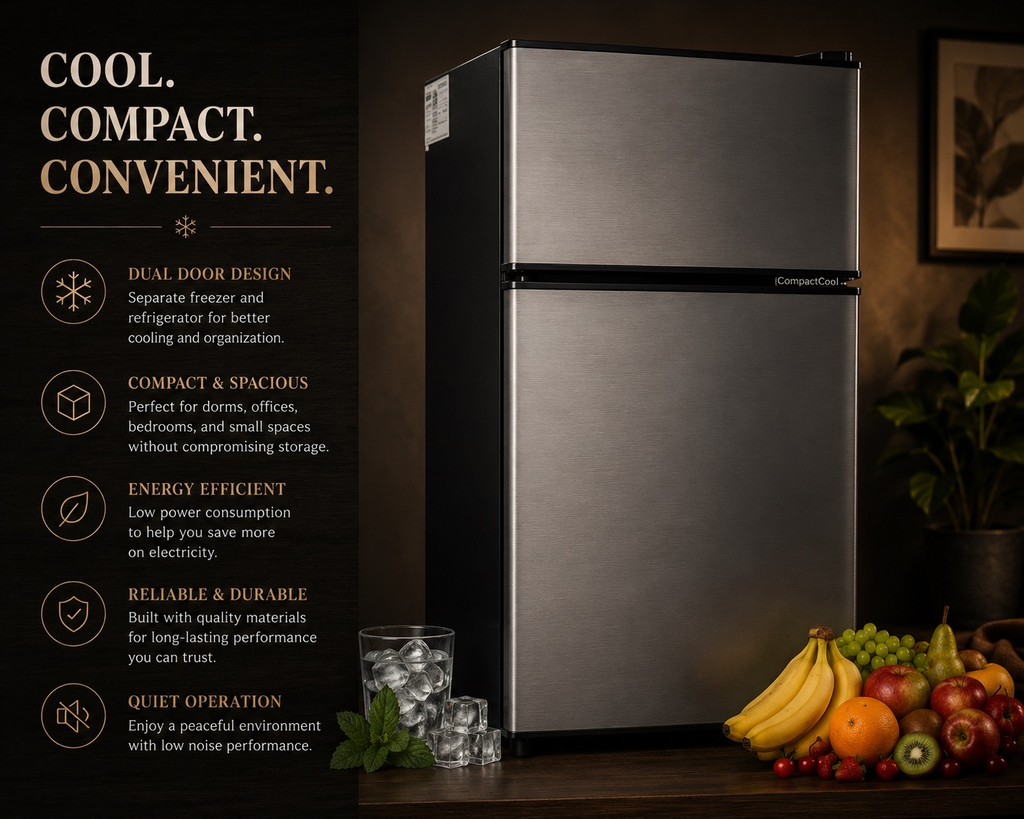 CompactCool Double Door Mini Refrigerator with Freezer