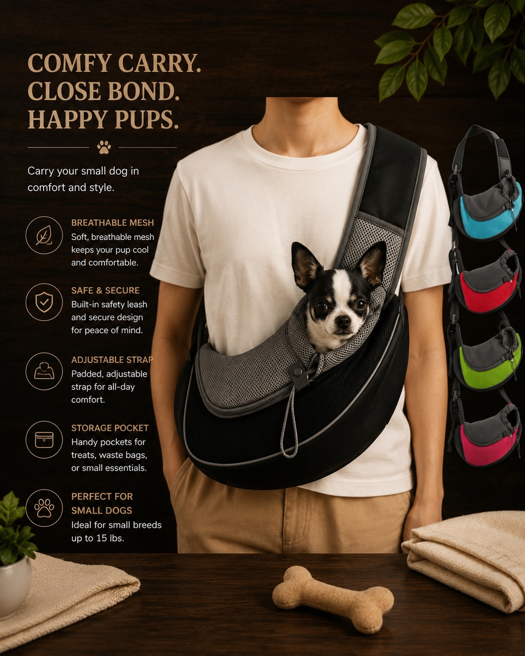 PawCarry Crossbody Mesh Pet Sling Carrier for Small Dogs